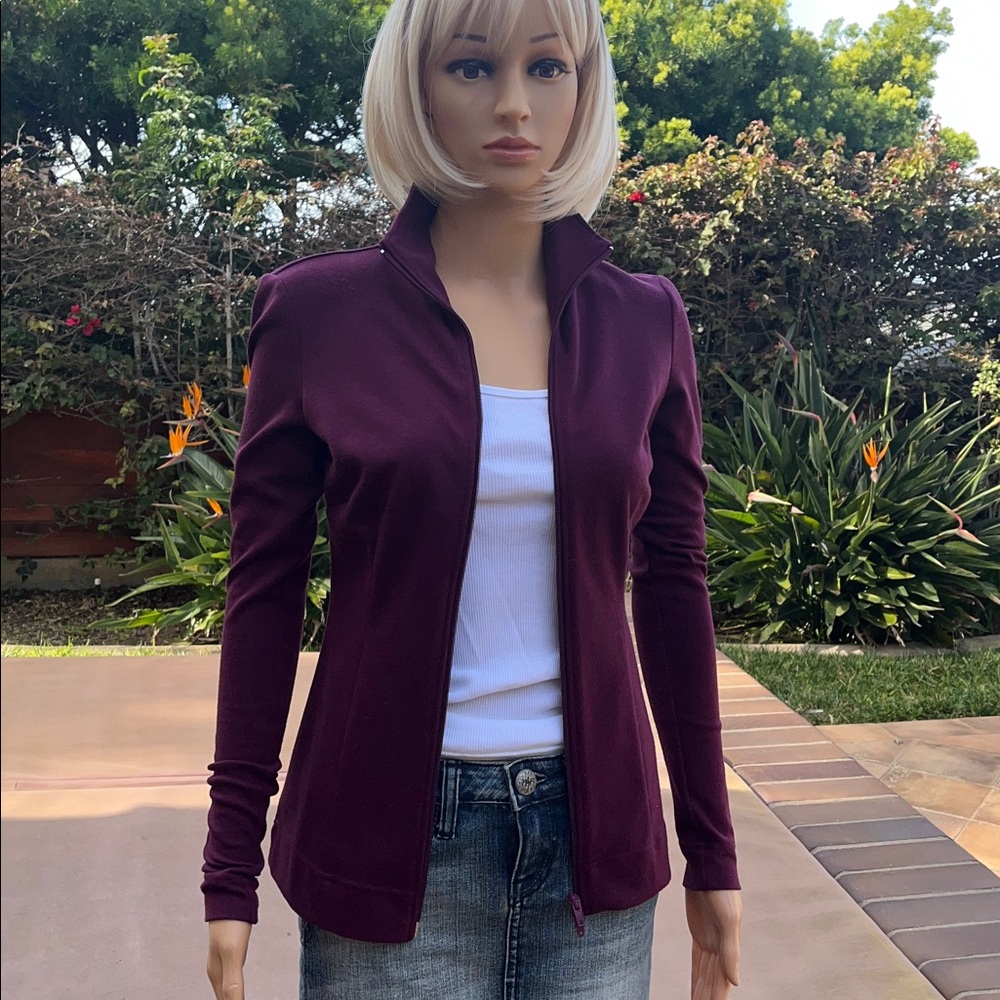 Plum zip front knit jacket - Picture 2 of 7